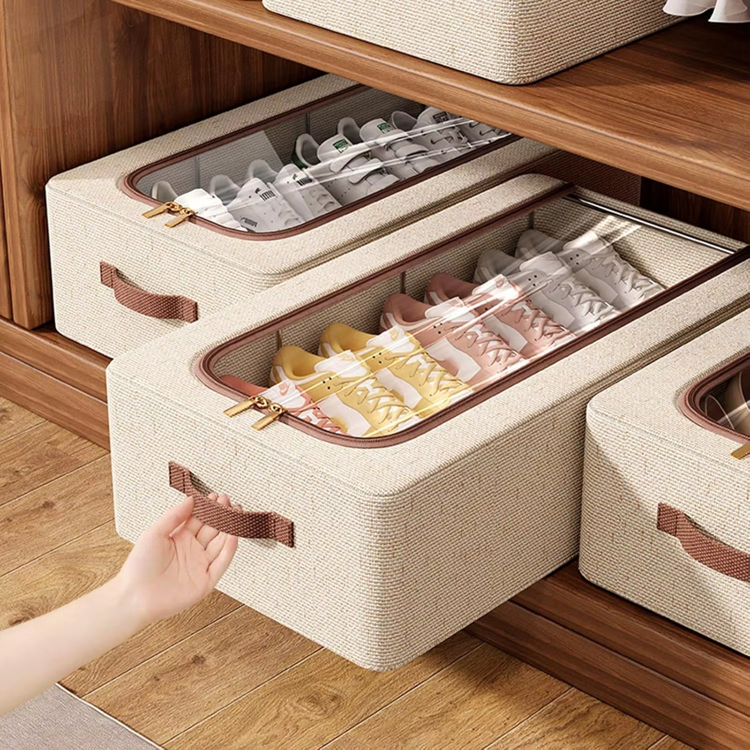 Shoe Organizer for Closet Storage Bins Hat Organizer under Bed Storage Containers Foldable Stackable Storage for Storing Clothes