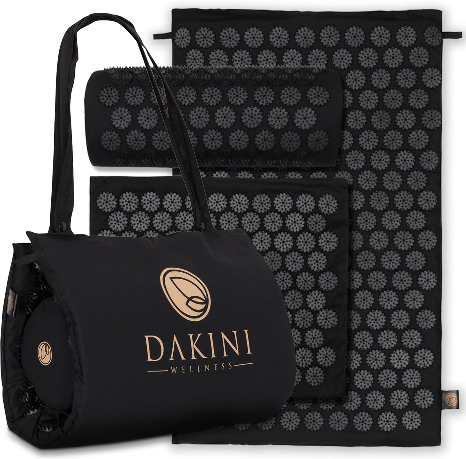 Acupressure Mat and Pillow Set with Extra Mini Accupressure Massage Pad - Acupuncture Mat Full Body - Accupoint Pad with Pressure Point for Back Pain (Black)