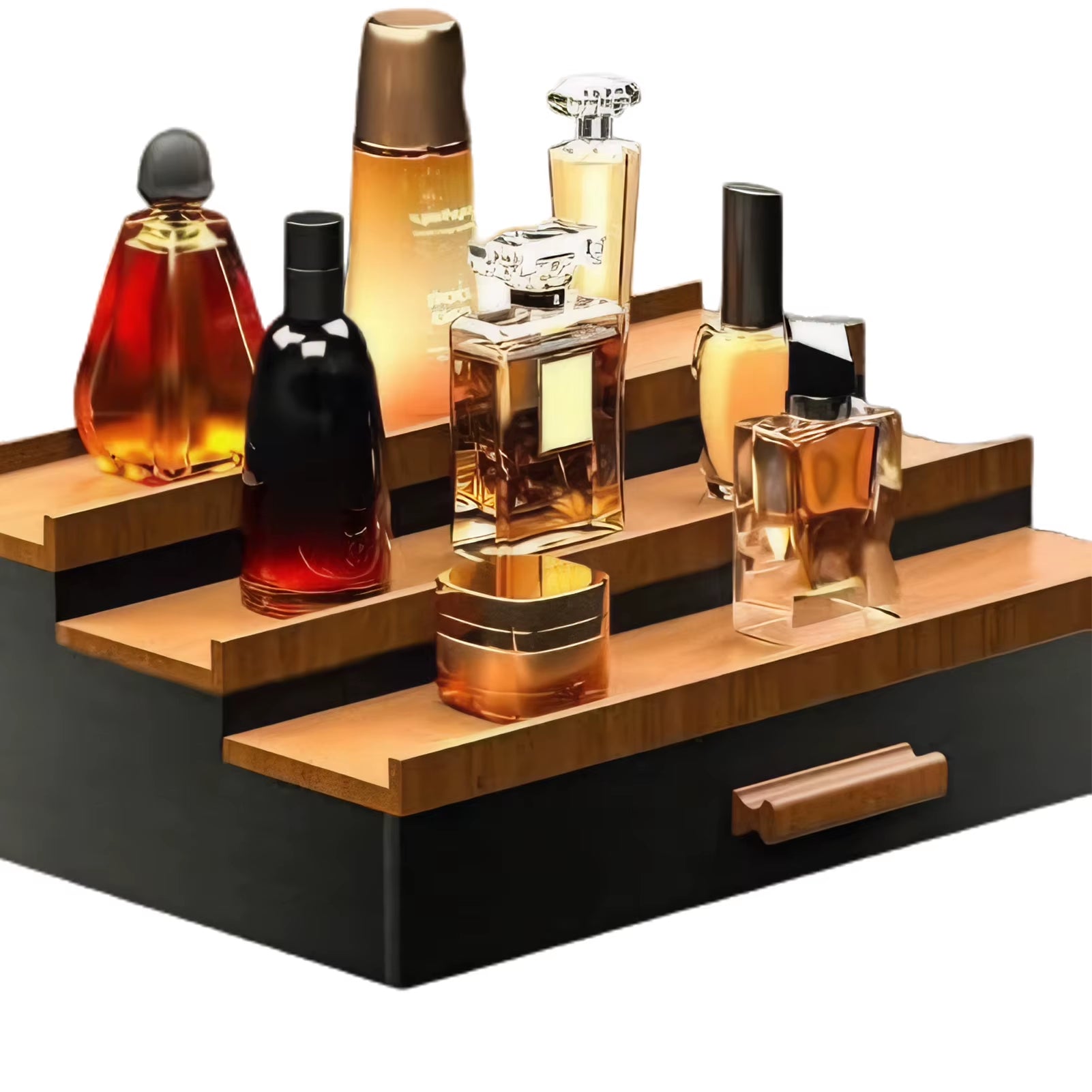 Storage Organizer Elegant Wooden Perfume Display Stand with Drawer Storage Capacity Desktop Organizer for Fragrances