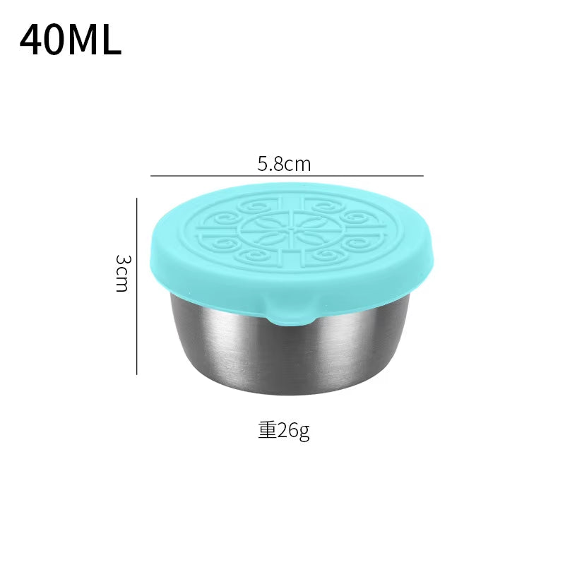 40/50/70ML Sealed Silicone Lid Sauce Cup Stainless Steel Small Seasoning Bowl Salad Tomato Dipping Saucer Box Kitchen Tableware