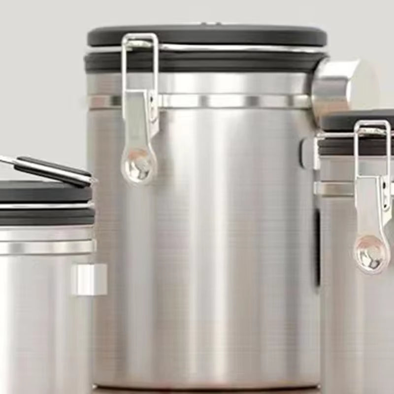 Stainless Steel Coffee Beans Vacuum Storage Jar with Spoon Large Capacity Airtight Container Grains Nut Keep Fresh Storage Jar