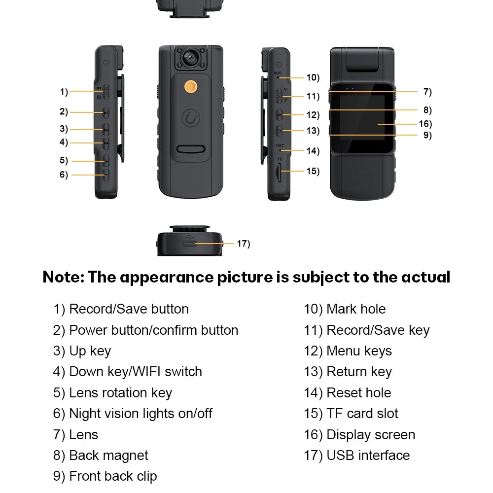 128GB 180° Rotate Mini Body Camera - 1080P Wearable Camcorder with Night Vision - Long Battery Life Audio Video Camera for Daily Records