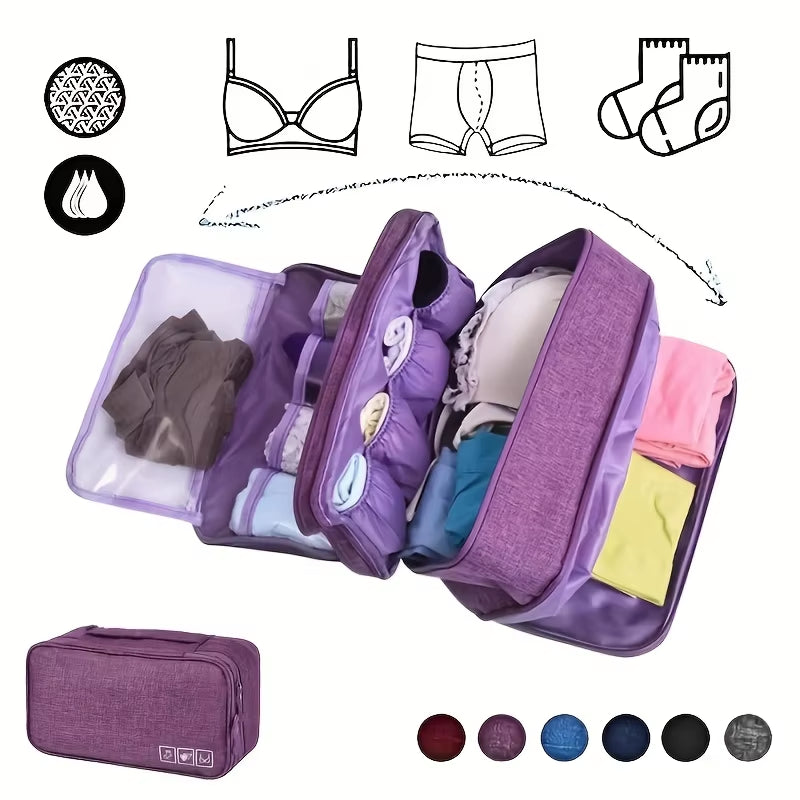 Travel Packing Organizer - Lightweight Oxford Fabric Zipper Storage Bag for Underwear, Compact Multi-Compartment Solution