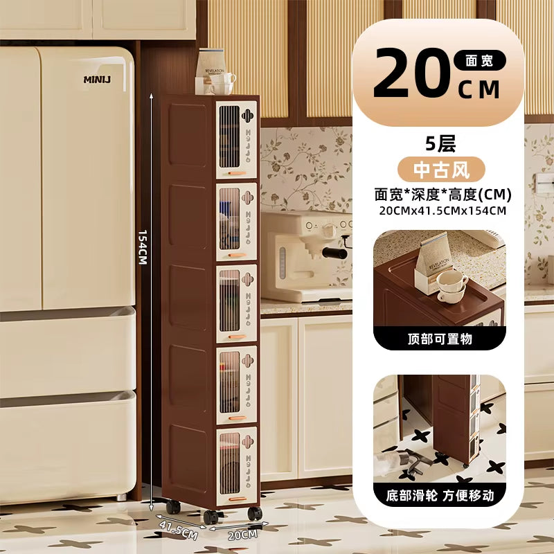 15/20Cm Slim Vintage Storage Cart, Mobile Narrow Cabinet with Drawers,Multi-Purpose Organizer for Kitchen/Bathroom/Living Room