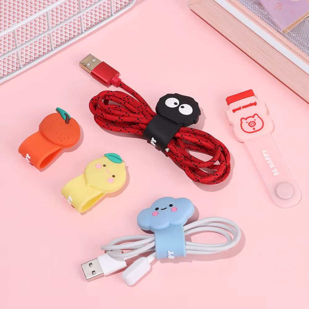 Cute Cartoon Data Cable Organizer Multifunction Cord Protector Bookmark Clips Wire Cord Winder Data Line Storage Earphone Winder