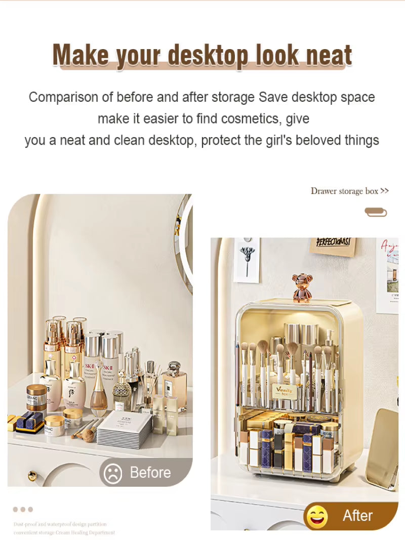 Cosmetic Organizer Large Capacity New Desktop Organizer Dust Lipstick Skincare Dressing Table Light Luxury Storage Racks