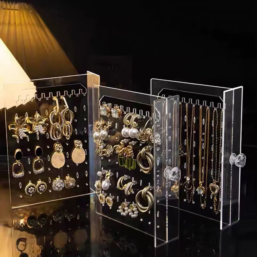A Clear Earring and Necklace Display Case, Vintage Plastic Storage Case with Drawers for Bracelets, Rings and Accessories