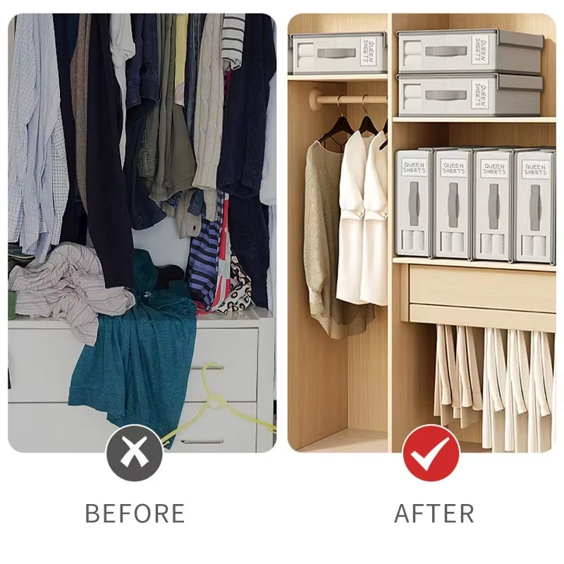 Sheet Storage Box Organizer Thickened Fabric Folding Window Zipper Blanket Organizer Wardrobe Bed Clothes Storage with Lid