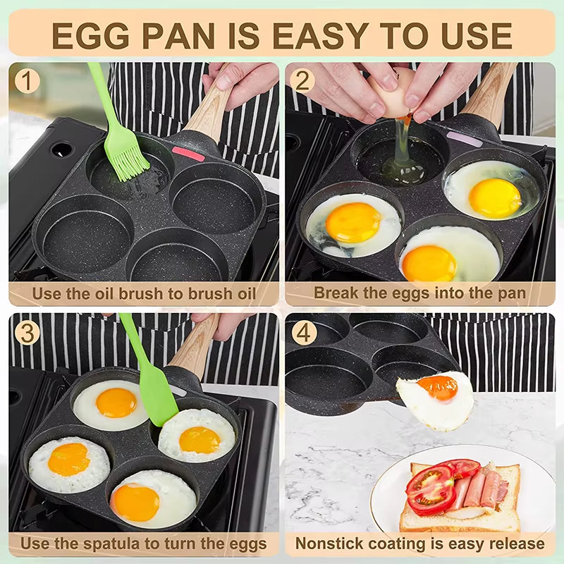 Pancake Egg Frying Pan 4 Cups Omelet Poached Egg Pan for Breakfast Divided Coating with Non Sticking Handle JT888