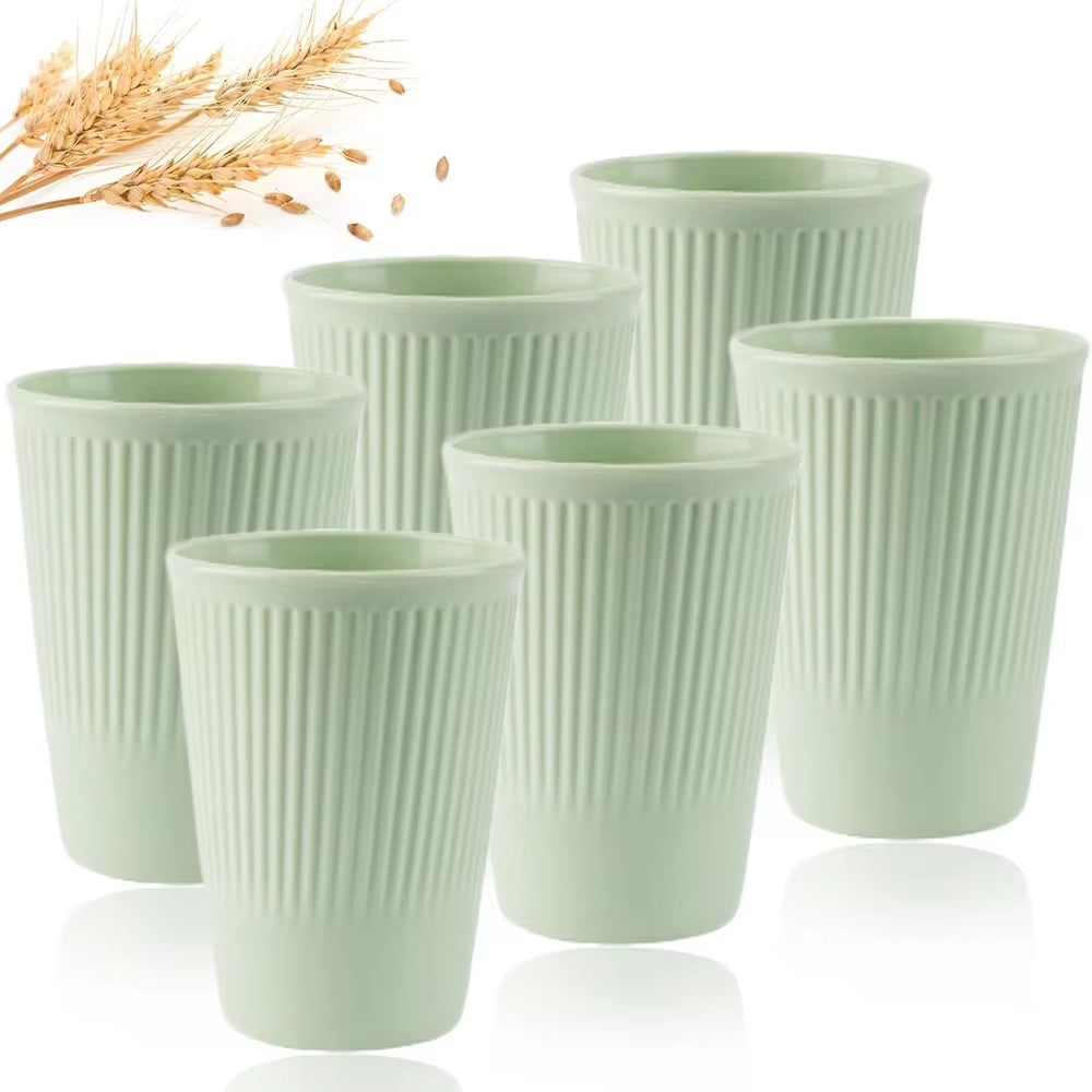 Eco-Friendly Wheat Straw 6Pcs/Set Unbreakable Multi-Purpose Drinking Cups Biodegradable round Toothbrush Cup Bpa-Free