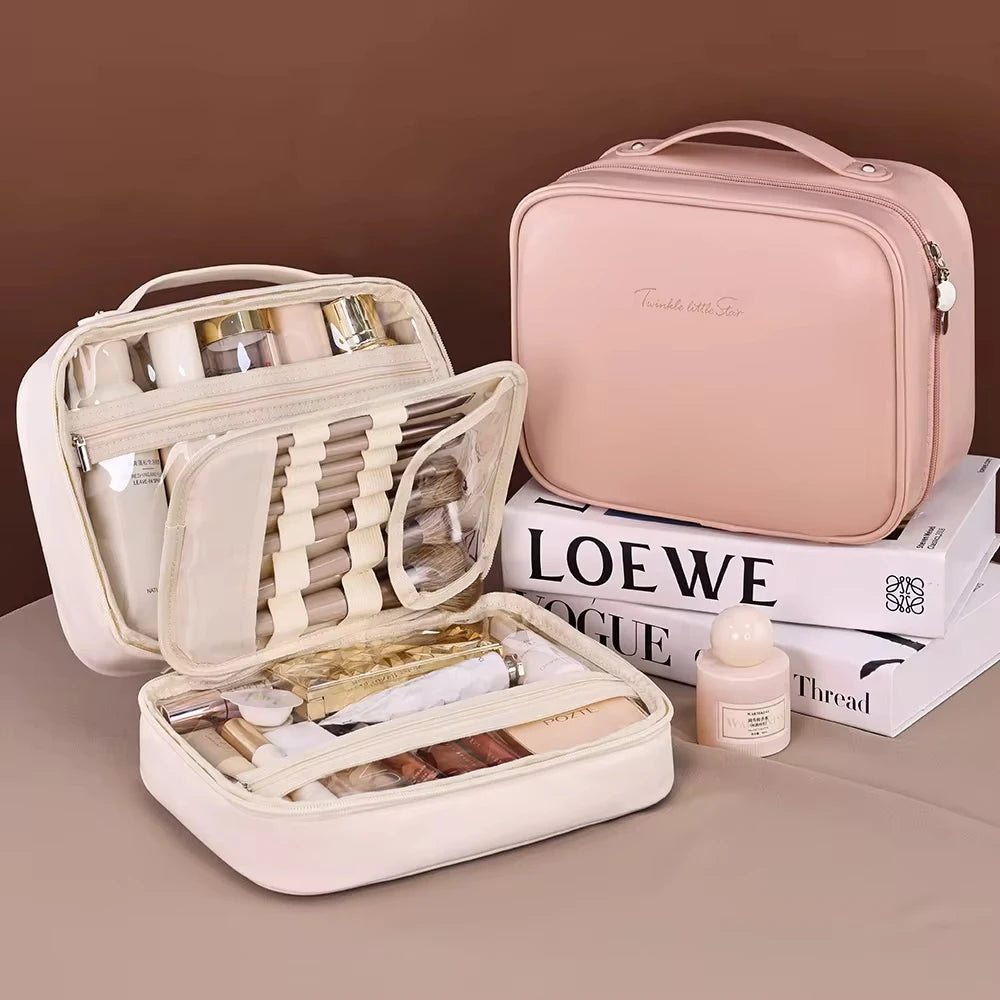 1Pcs Multi-Compartment Toiletry Cosmetics Bag Women Travel Storage Makeup Bag PU Leather Waterproof Make up Bag