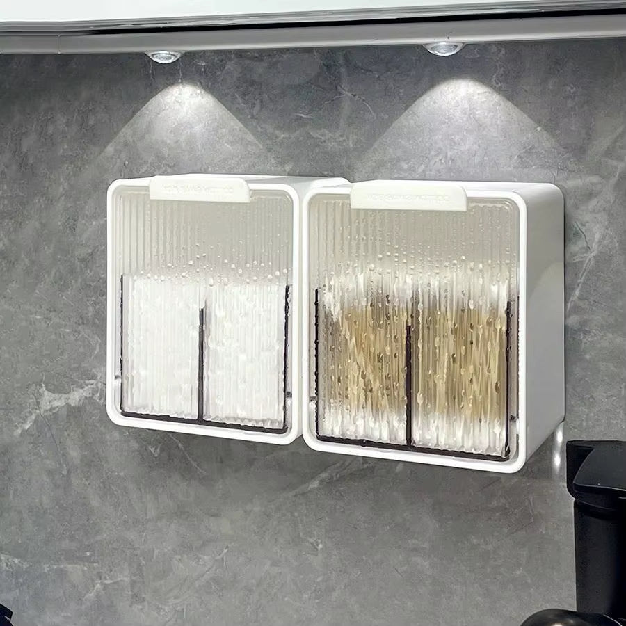 Wall Mounted Qtip Holder Canisters for Cotton Swab, Floss Qtip Dispenser Qtip Jars with Lid Cotton Ball Organizers Storage Box