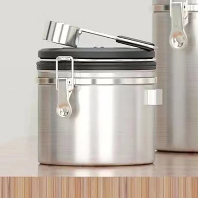 Stainless Steel Coffee Beans Vacuum Storage Jar with Spoon Large Capacity Airtight Container Grains Nut Keep Fresh Storage Jar