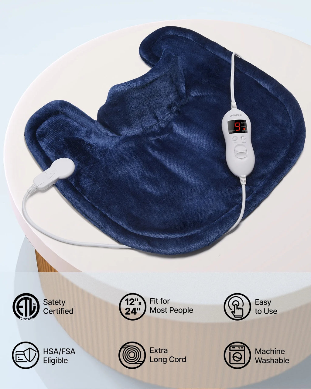 Extra Large Heating Pad for Shoulders Neck and Back, 9 Temperature Settings, FSA HSA Eligible, 19"X 24", Blue