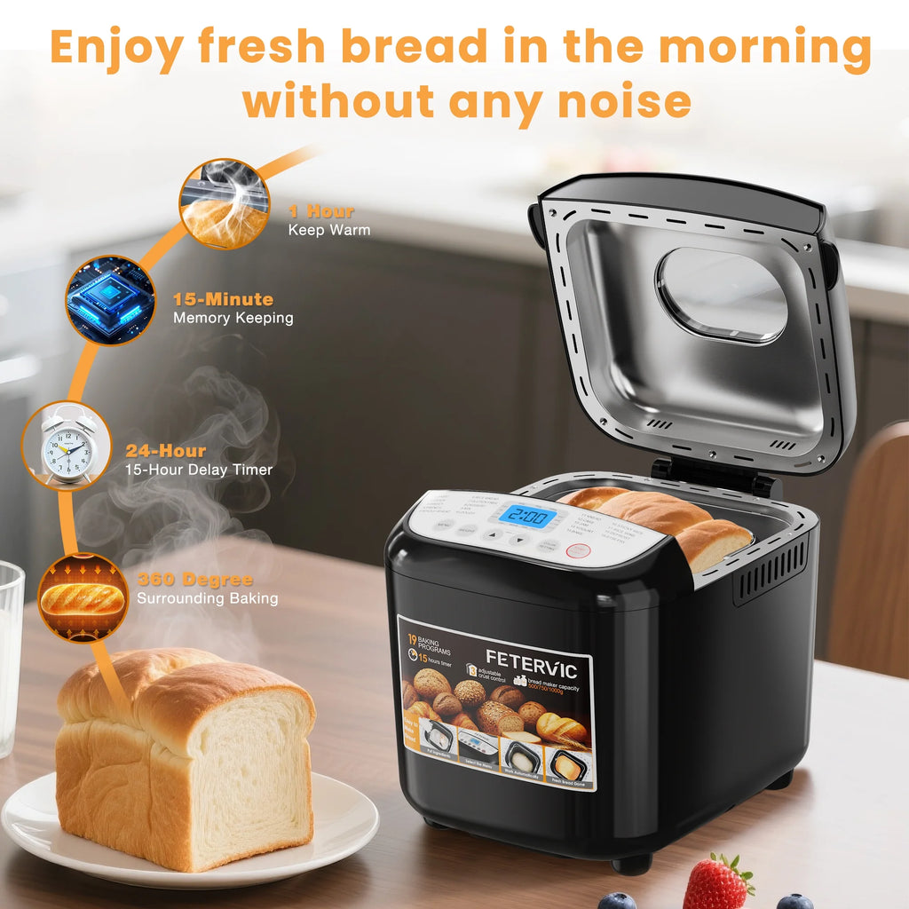 19-IN-1 Bread Maker, 2LB Bread Machine Nonstick Ceramic Pan Bread Maker Machine for Gluten Free/Dough Maker/Dried Meat Floss/Jam/Yogurt, Breadmaker Recipe,Black