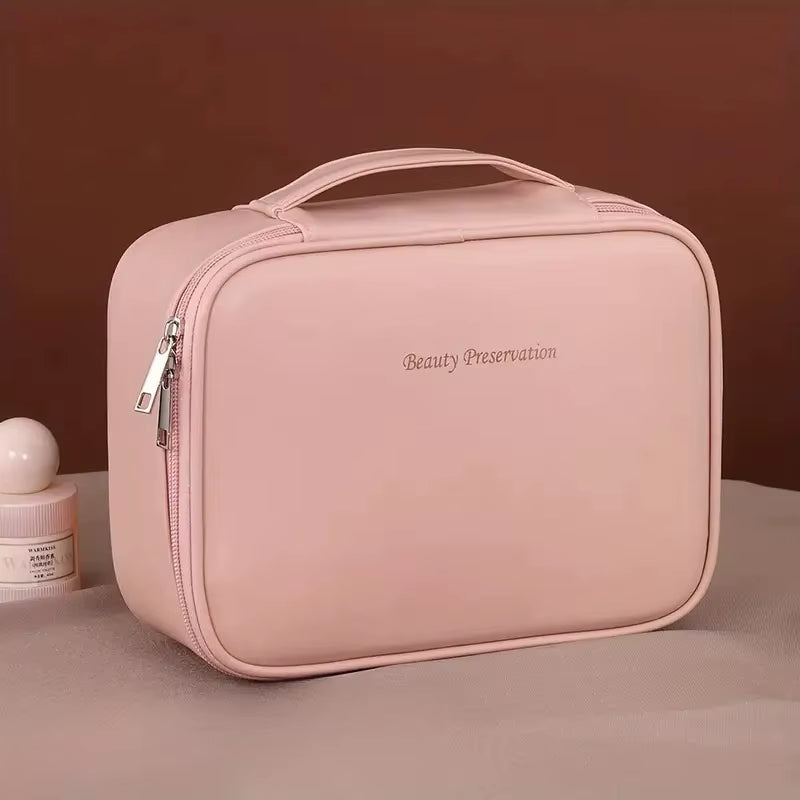 Large Capacity Waterproof PU Cosmetic Bag with Divider, Portable Travel Cosmetic Toiletry Storage Bag, Cosmetic Travel Bag ...
