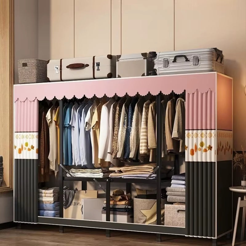 Sturdy Frame Folding Clothes Wardrobe Durable Tool Free Assembly Portable Storage Closet Bedroom Apartment Rental Furniture