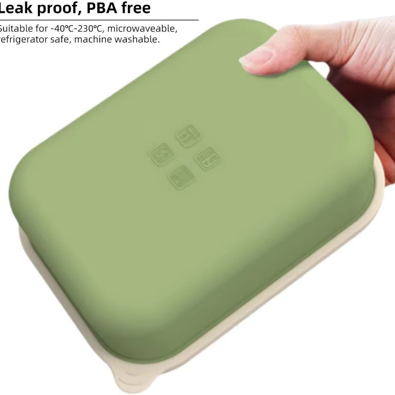 Silicone Leak-Resistant Bento Lunch Box, Reusable Bpa-Free Meal Prep Container with 4 Compartments Microwave Dishwasher and Safe