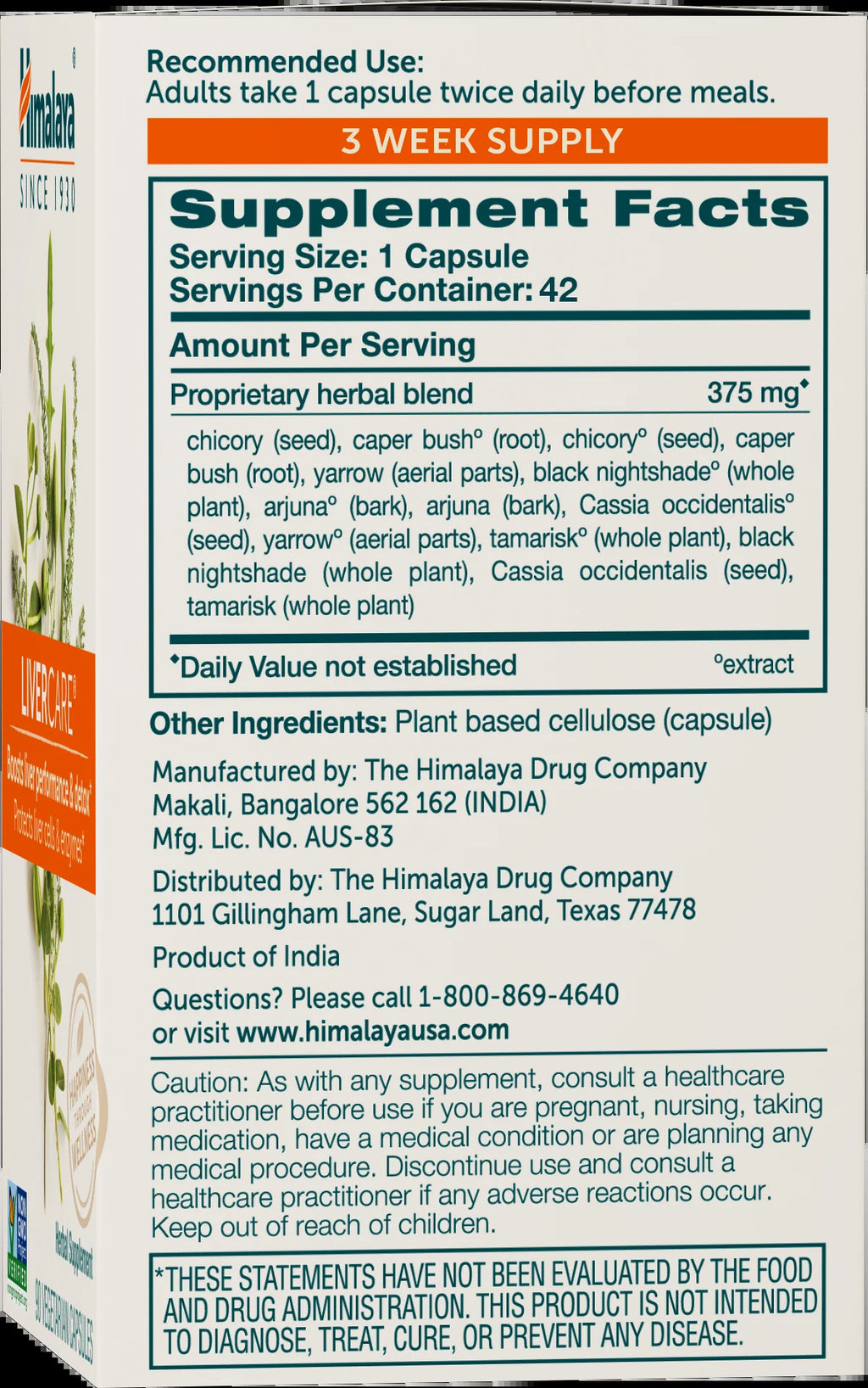 Livercare for Total Liver Support, Cleanse and Detox, Protects Cells & Enzymes, 375 Mg, 42 Capsules