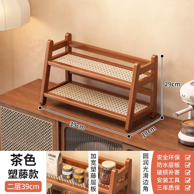 3 Tier Bamboo Shelf Desktop Cabinet Organizer Display Rack Cup Rack Spice Caddy Shelf for Kitchen Makeup Organizer for Vanity