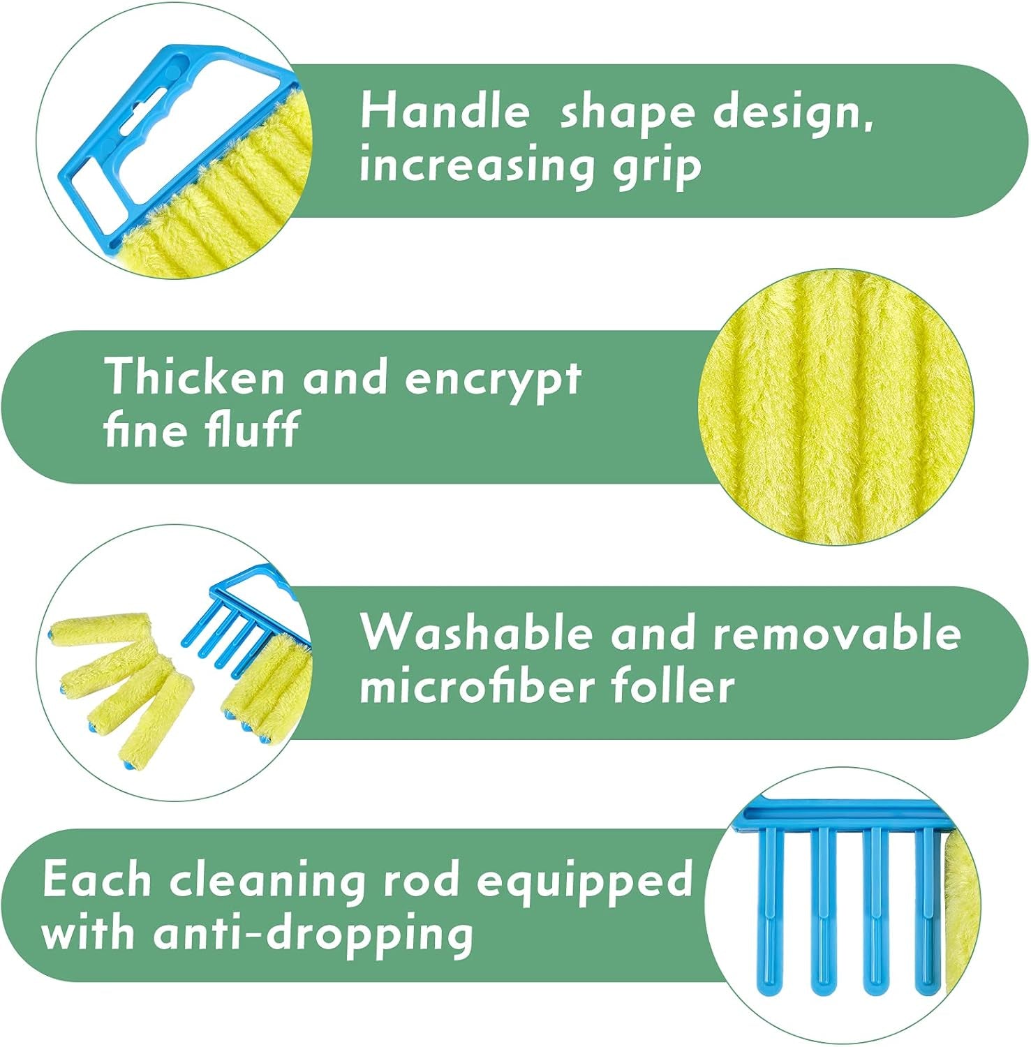 3 Pieces Blind Cleaner Duster Tool 7 Finger Dusting Cleaner for Window Venetian Washable Mini Brush Hand Held Tool for Air Conditioner Dust Dirt (3 Colors)