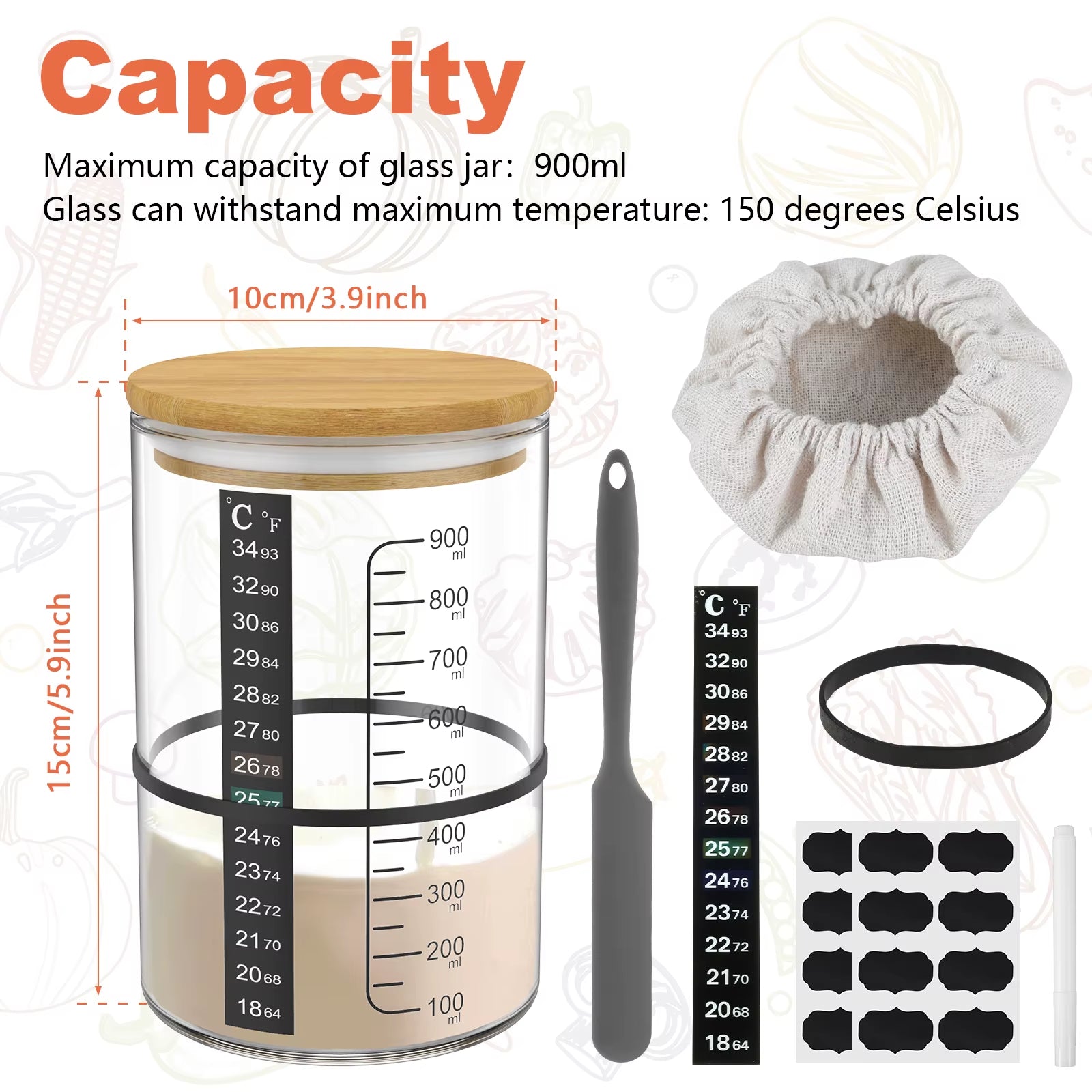 Sourdough Starter Jar 900Ml Starter Container Clear Glass Jar and Accessory Sourdough Bread Baking Supplies Ferment Food Storage