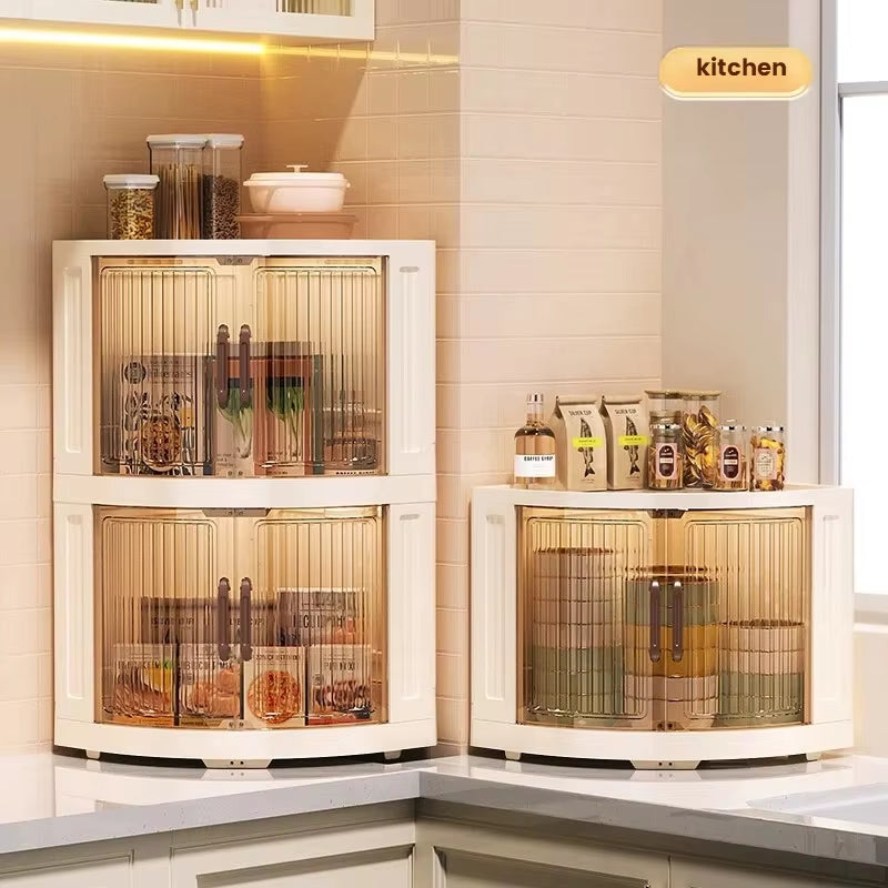 Plastic Double-Door Foldable and Mobile Triangular Storage Cabinet, Snack, Toy, Home Corner Storage Corner Cabinet