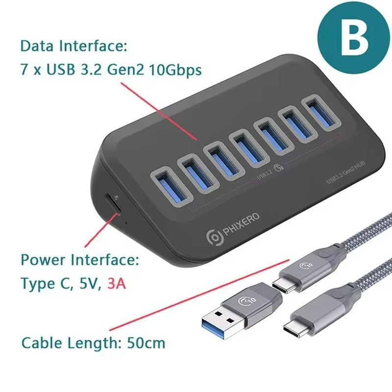 USB Splitter USB 3.2 Hub 5Gbps Type C Adapter Multi Ports USB 3.0 Docking Station Hub for Surface Macbook Laptop PC Hub