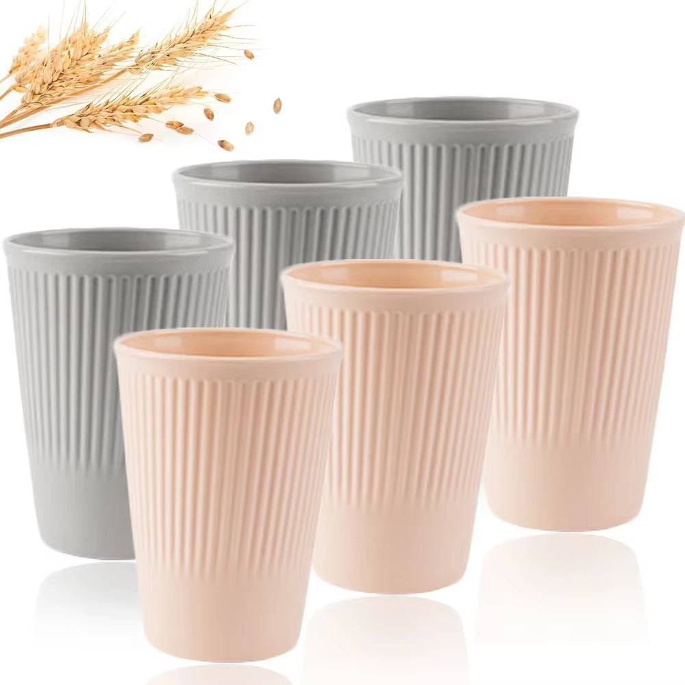 Eco-Friendly Wheat Straw 6Pcs/Set Unbreakable Multi-Purpose Drinking Cups Biodegradable round Toothbrush Cup Bpa-Free