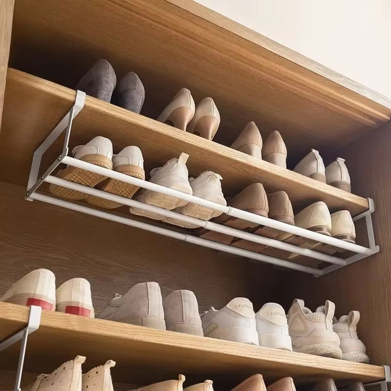 Adjustable Shoe Rack | Space-Saving Layered Organizer for Home Shoe Cabinets | Under-Shelf Shoe Holder with Hanging Basket