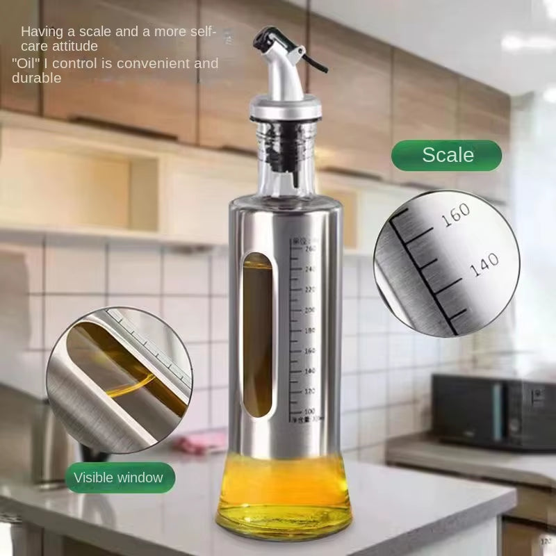 Glass Oil Bottle Olive Oil Dispenser Automatic Switch with Scale Sauce Seasoning Container Kitchen Outdoor Barbecue Supplies