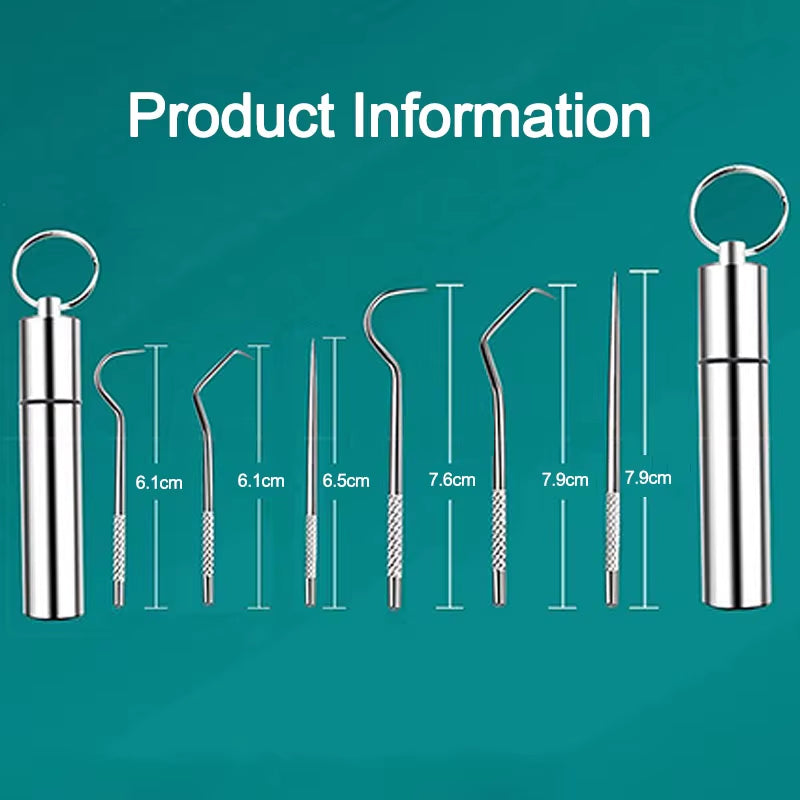 New 3/7Pcs Metal Floss Pick Stainless Steel Floss Dental Floss Keychain Dental Care Cleaning Teeth Thread YAX05