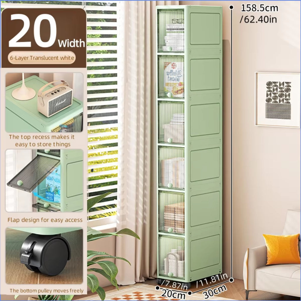 20Cm-Flip Lid Slit Storage Cabinet, Kitchen Slit Shelf, Bathroom Multi-Layer Plastic Snack Cabinet, Narrow-Edge Storage Cabinet