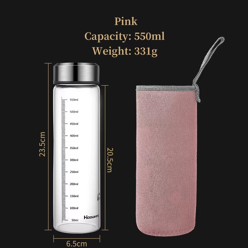 Portable Glass Water Bottle Hot Milk Bottle Graduated Cup with Lid Refrigerated Milk Tea Cup Outdoor Sports Water Bottle