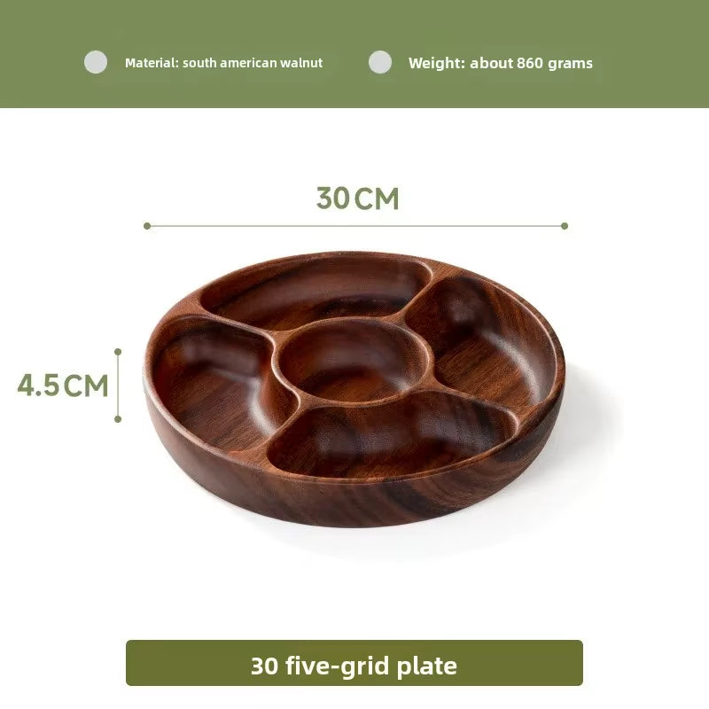 South American Walnut Wood Fruit Tray Divided Snack Plate Solid Wood Living Room Nut Fruit Plate Home Decorative Accessories