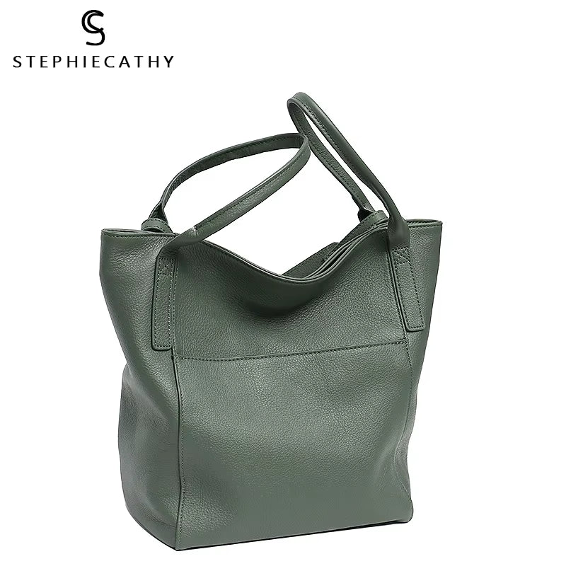 SC Luxury Genuine Leather Tote for Women Brand Design Large Shoulder Bag Bucket Soft Natural Cowhide Female Daily Hobo Crossbody