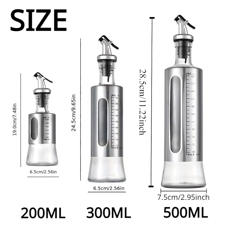 Glass Oil Bottle Olive Oil Dispenser Automatic Switch with Scale Sauce Seasoning Container Kitchen Outdoor Barbecue Supplies
