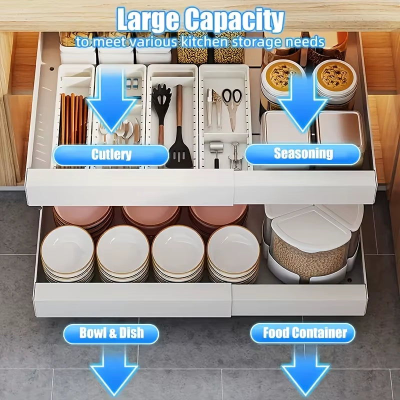 Expandable Pull Out Cabinet Organizer Metal Stick Slide Out Drawers Storage Kitchen Adjustable Sliding Roll Out Cabinet Shelves