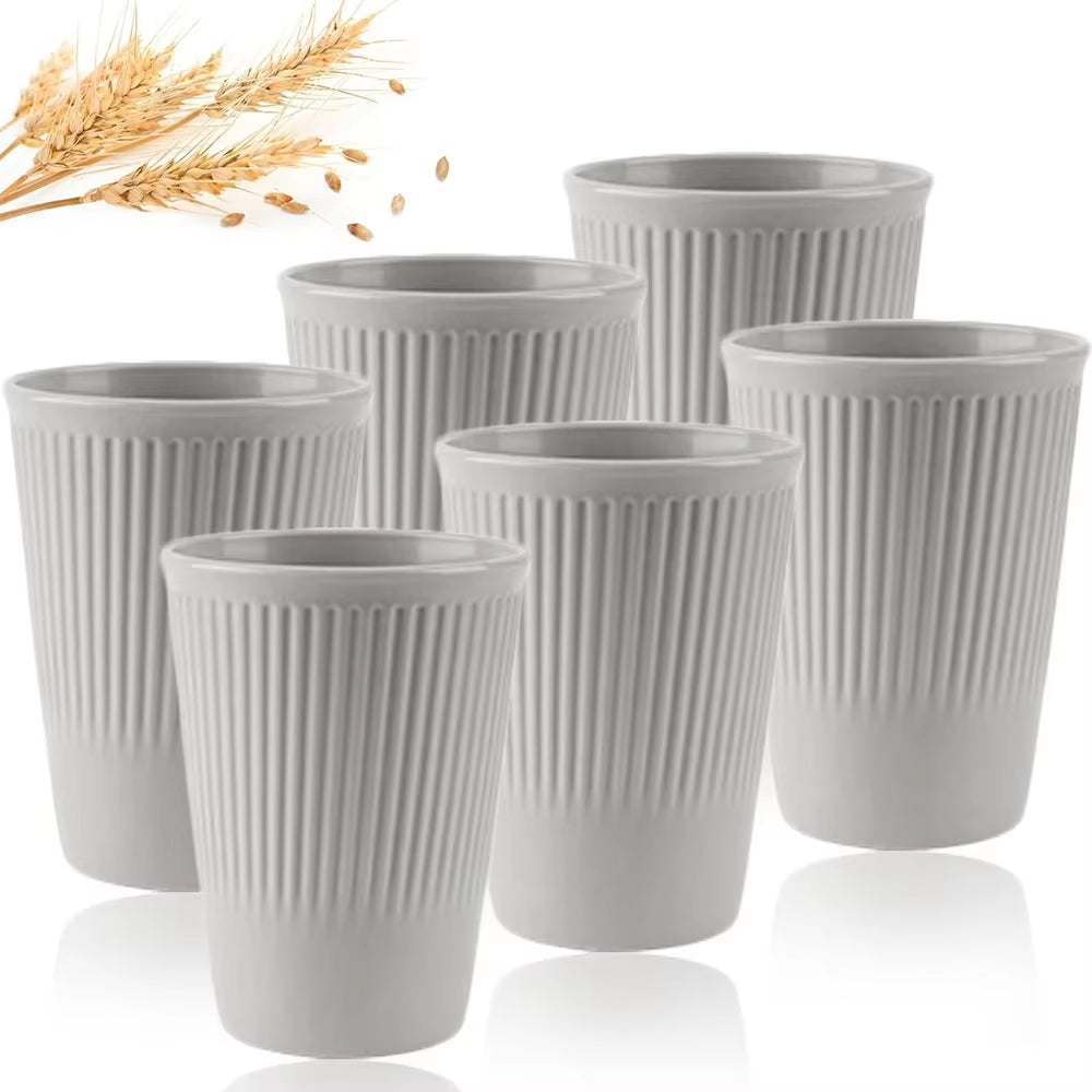 Eco-Friendly Wheat Straw 6Pcs/Set Unbreakable Multi-Purpose Drinking Cups Biodegradable round Toothbrush Cup Bpa-Free