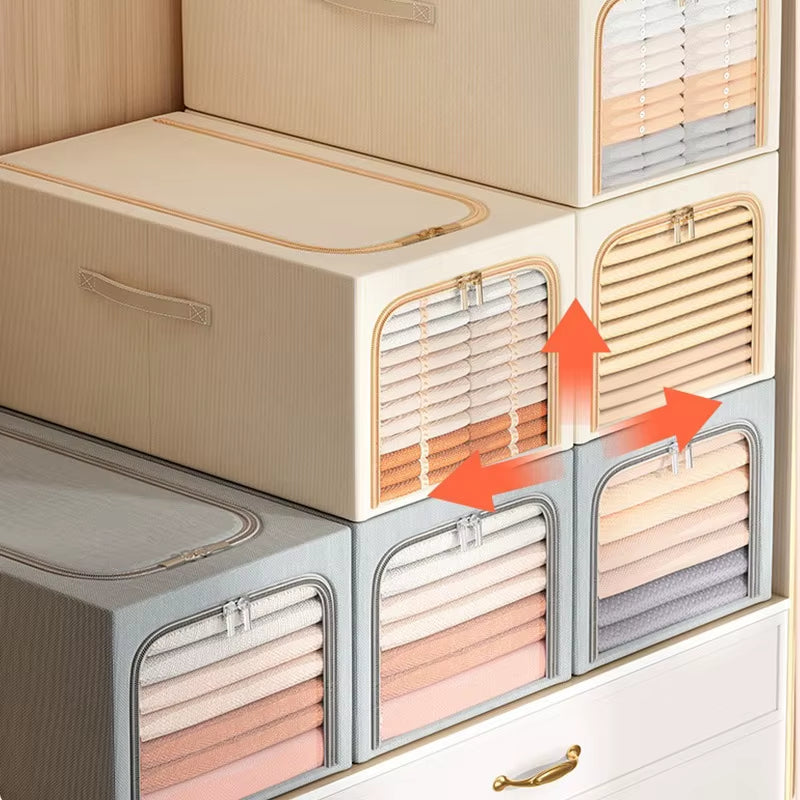 Large Capacity Clothes Storage Box Wardrobe Organizer Folding Clothing Organizer with Metal Frame Closet Jeans Storage Box