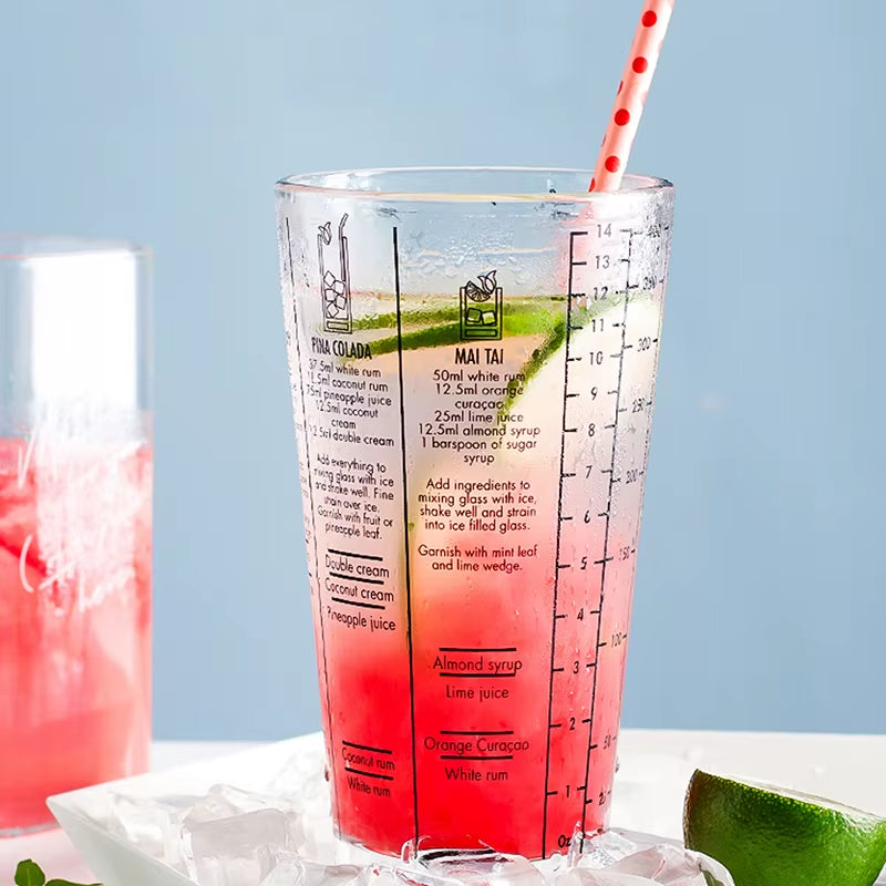 Factory Wholesale 400ML Stainless Steel and Glass with Scale Mixer Shaker Cup Milk Tea Glass Shaker Cup