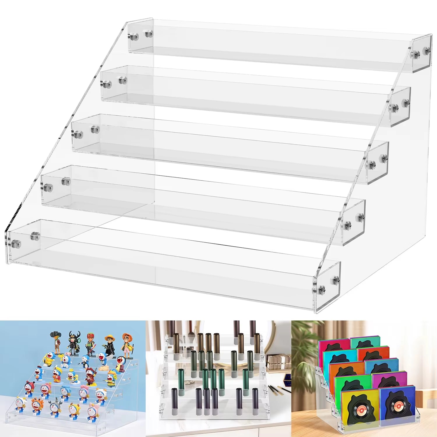 4/5 Tiers Acrylic Shelf Display Stand Transparent Figures Showcase Cosmetic Makeup Perfume Doll CD DVD Blind Box Display Rack