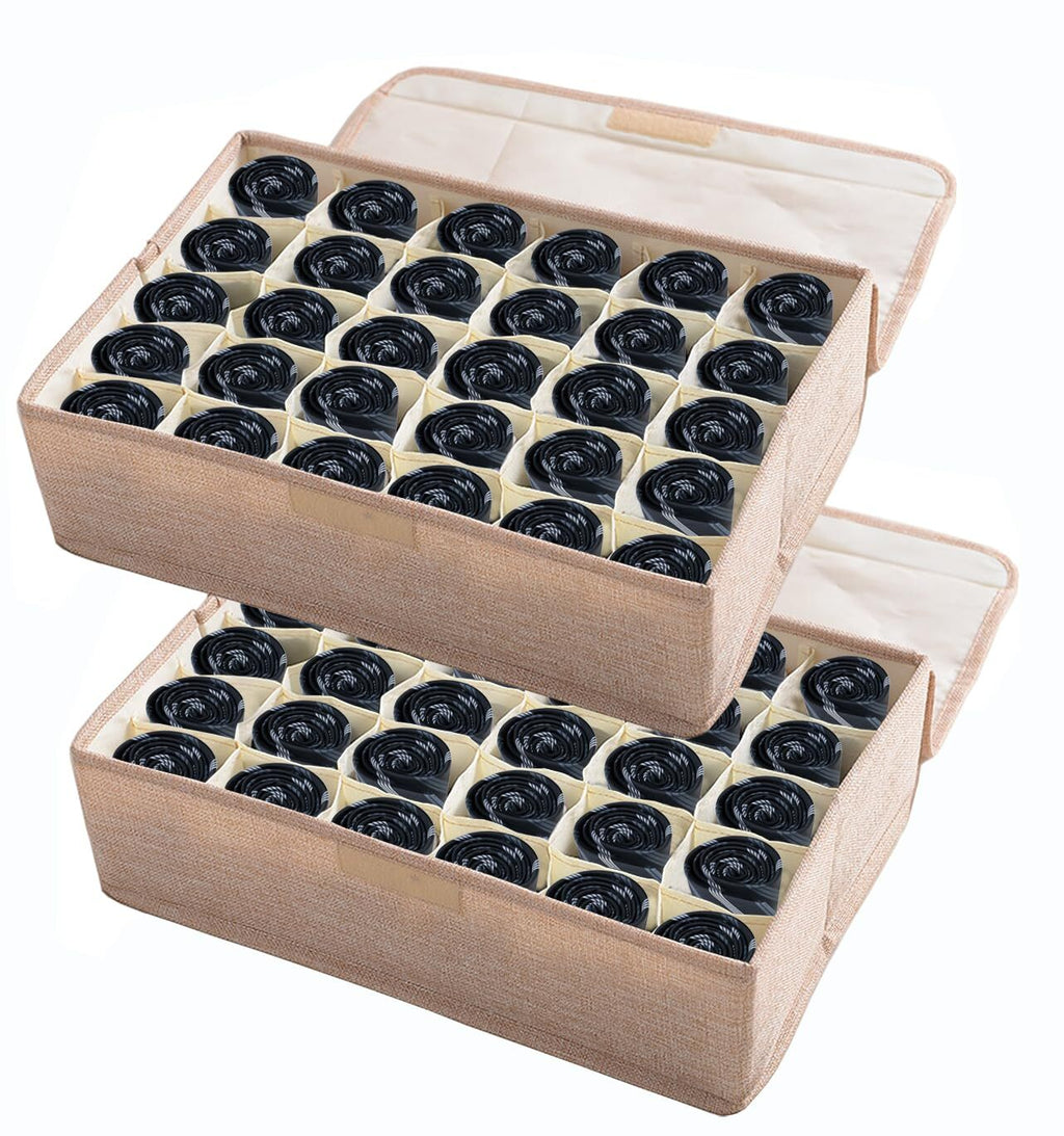 2 Pack Underwear Socks Ties Storage Organizer with Lids, 30 Cells Each