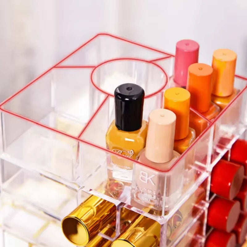 53Lattices Rotating Lipstick Tower 360 Degree Plastic Rotated Rack Nail Polish Organizer Lipstick Storage Case Cosmetics Display