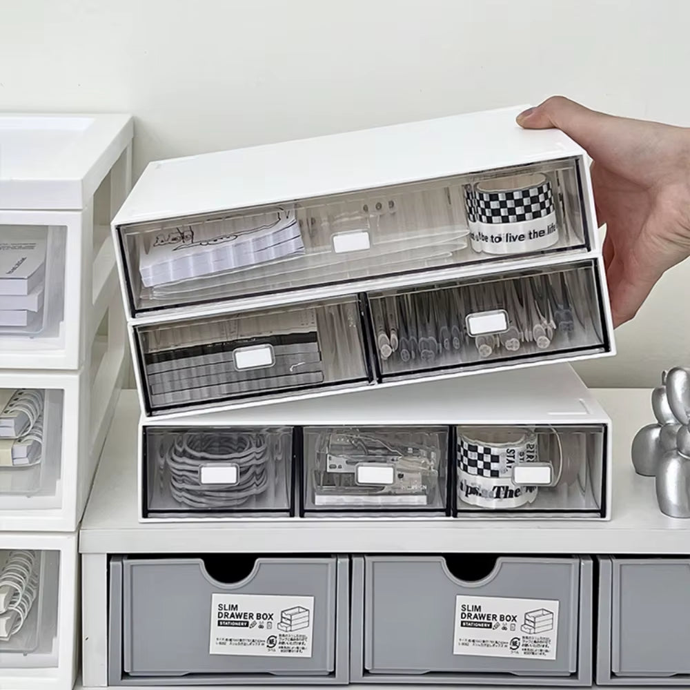 Ins Acrylic Pen Holder Storage Box Desktop Stationery Pen Box Office Transparent Large-Capacity Drawer Makeup Organizer Cosmetic