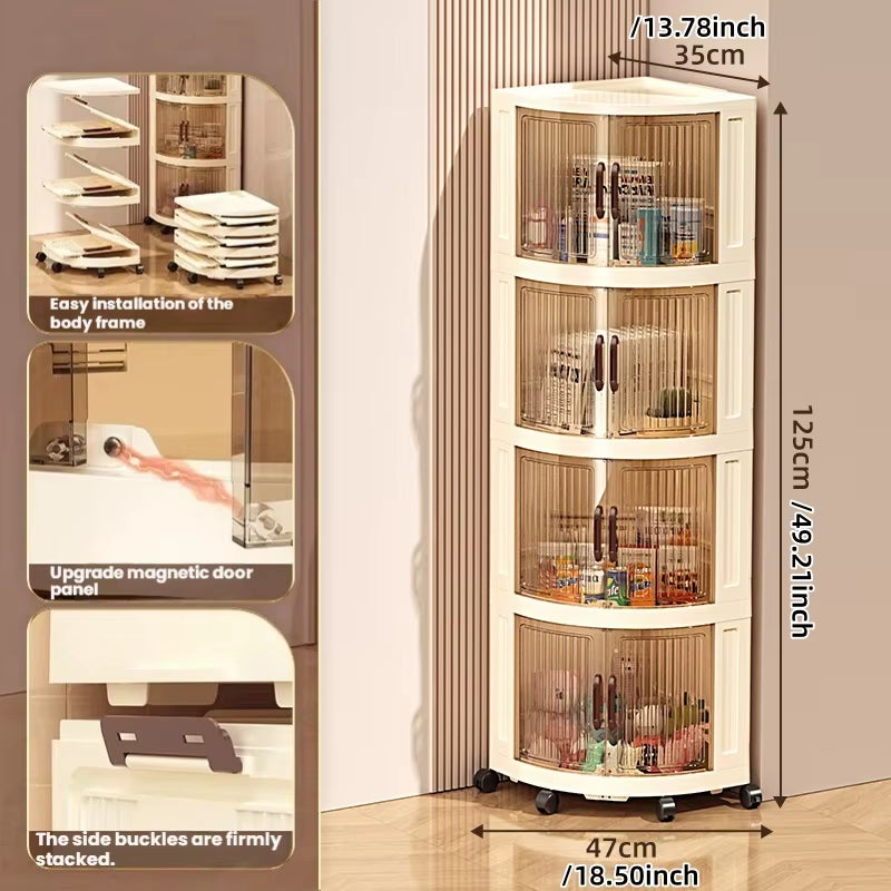 Plastic Double-Door Foldable and Mobile Triangular Storage Cabinet, Snack, Toy, Home Corner Storage Corner Cabinet
