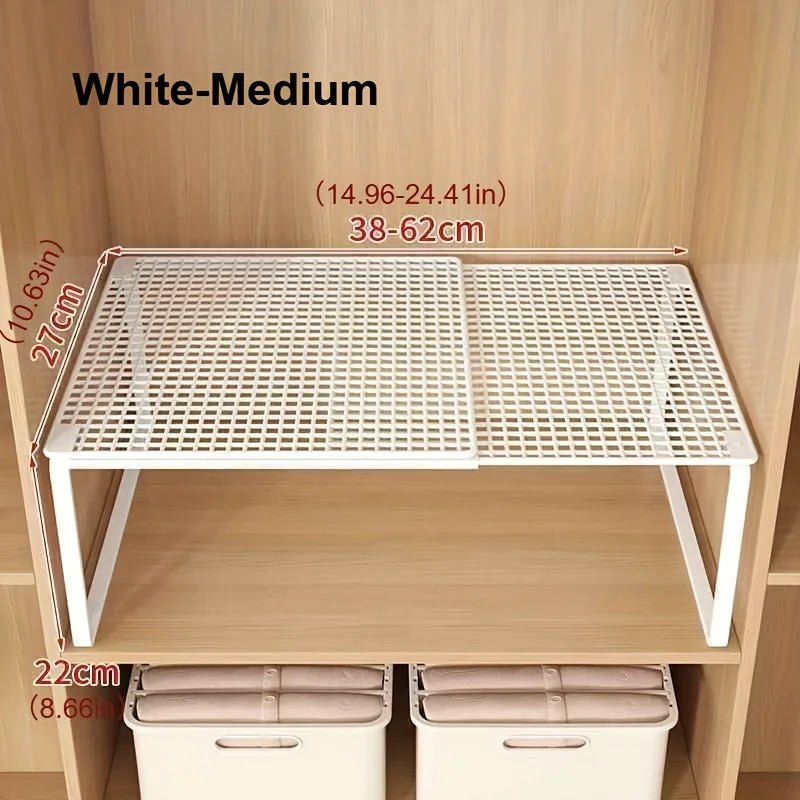 Expandable and Adjustable Wardrobe Organizer Space-Saving Stackable Shelf for Kitchen Bedroom Cabinet and Desktop Organization