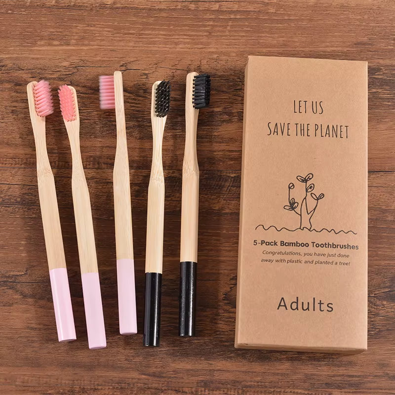 Bamboo Toothbrush 5Pack Adult Medium Bristles Eco Friendly Cepillo Dientes Bambu Oral Care Toothbrush Clareador De Dente Brushes
