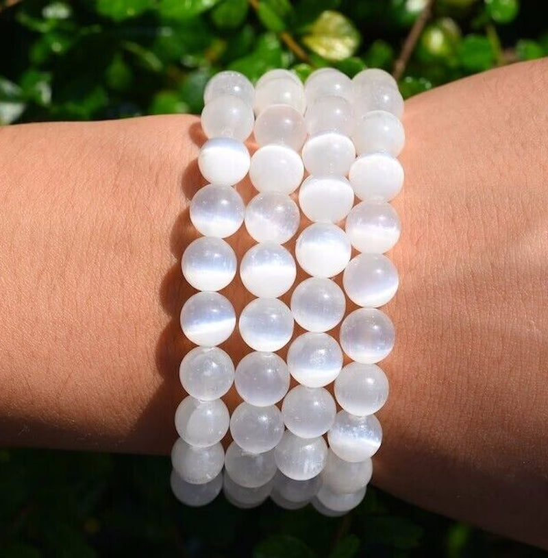 Genuine Selenite 8M Beads Healing Balance Reiki Stretch Women Men Bracelet Gifts