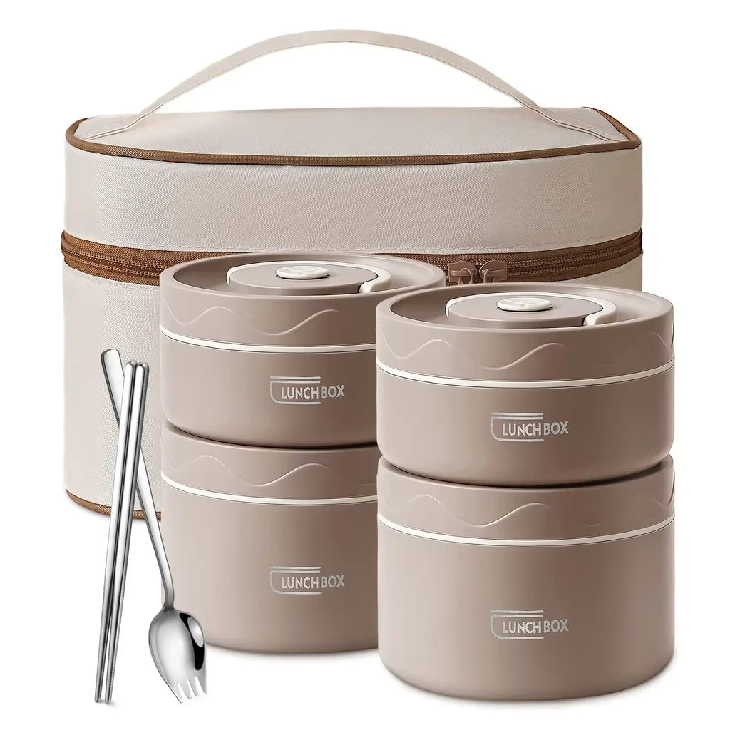 Lunch/Snack Box for Thermal, Stackable 2-Tier Stainless Steel Insulated Bento Box with Cutlery Set for Adult Kids Men Women